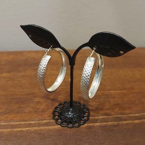 Mexican 925 Silver Checker Plate 3/4 Hoop Earrings